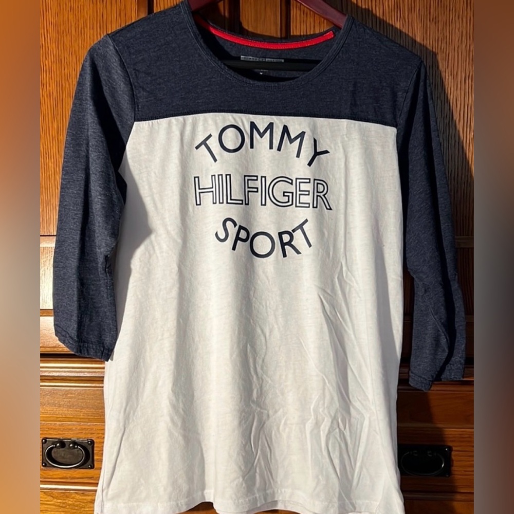 Tommy Hilfiger Sport Raglan Baseball Tee 3/4 Sleeve Colorblock Preppy Sporty Y2K